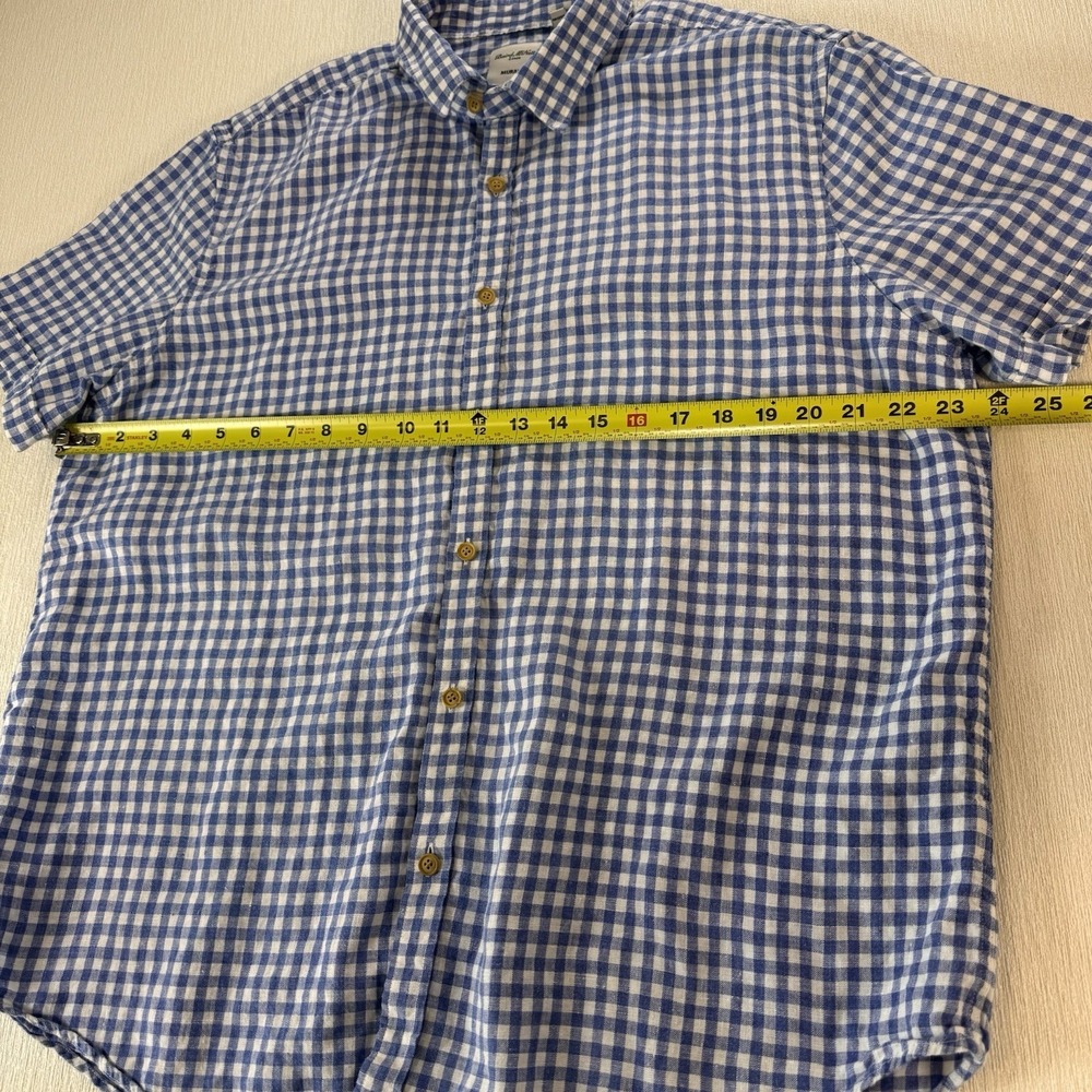 Murano Baird Mcnutt 100% Linen Shirt Men XL Blue Gingham Check Lightweight - Picture 9 of 10